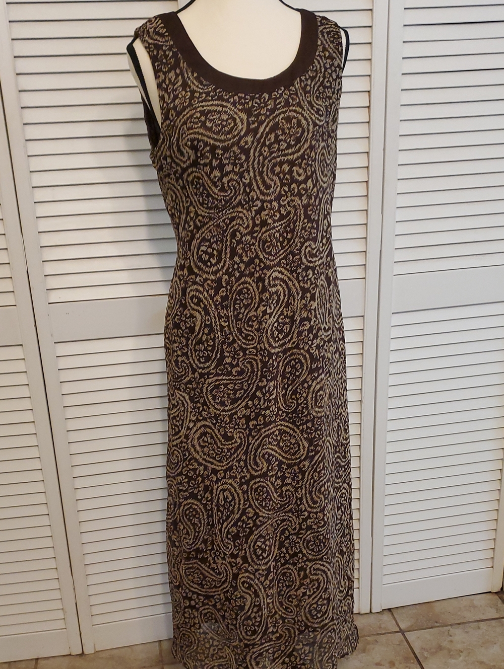 Studio One Brown Paisley Maxi Length Slip Dress, Size 14